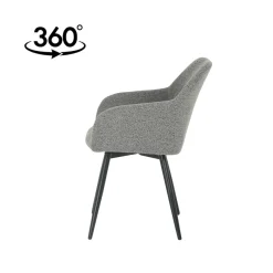 Mangohoutonline Eetkamerstoel Amiens Donkergrijs Bouclé stof met zwart onderstel Mahom