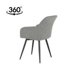 Mangohoutonline Eetkamerstoel Amiens Donkergrijs Bouclé stof met zwart onderstel Mahom