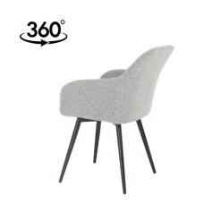 Mangohoutonline Eetkamerstoel Amiens Lichtgrijs Bouclé stof met zwart onderstel Mahom