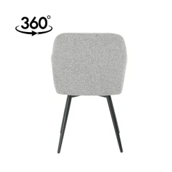 Mangohoutonline Eetkamerstoel Amiens Lichtgrijs Bouclé stof met zwart onderstel Mahom