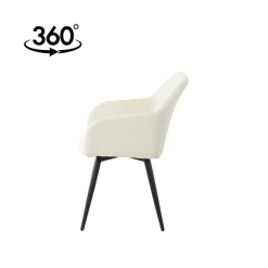 Mangohoutonline Eetkamerstoel Amiens Wit Bouclé stof met zwart onderstel Mahom