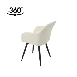Mangohoutonline Eetkamerstoel Amiens Wit Bouclé stof met zwart onderstel Mahom