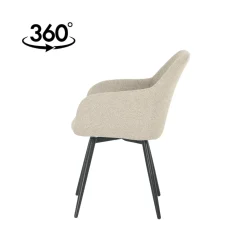 Mangohoutonline Eetkamerstoel Amiens Zand Bouclé stof met zwart onderstel Mahom