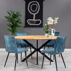 Mangohoutonline Eetkamerstoel Angers Donkerblauw met zwart onderstel Mahom