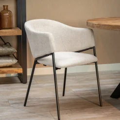 Mangohoutonline Eetkamerstoel Dijon Beige met zwart onderstel Mahom