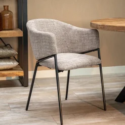 Mangohoutonline Eetkamerstoel Dijon Zand met zwart onderstel Mahom