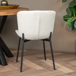 Mangohoutonline Eetkamerstoel Lille Wit Bouclé stof met zwart onderstel Mahom