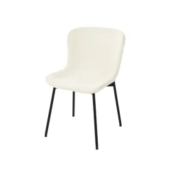 Mangohoutonline Eetkamerstoel Lille Wit Bouclé stof met zwart onderstel Mahom