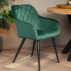 Mangohoutonline Eetkamerstoel Nancy Donkergroen met zwart onderstel Mahom