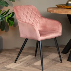 Mangohoutonline Eetkamerstoel Nancy Roze met zwart onderstel Mahom