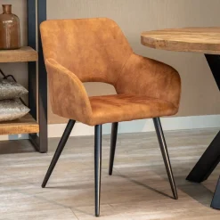 Mangohoutonline Eetkamerstoel Nantes Cognac met zwart onderstel Mahom