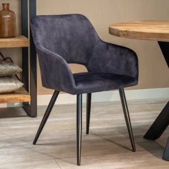 Mangohoutonline Eetkamerstoel Nantes Donkergrijs met zwart onderstel Mahom