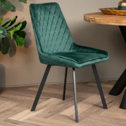 Mangohoutonline Eetkamerstoel Reims Donkergroen met zwart onderstel Mahom