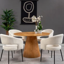 Mangohoutonline Eetkamerstoel Rennes Wit Bouclé stof met zwart onderstel Mahom