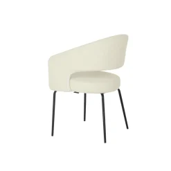 Mangohoutonline Eetkamerstoel Rennes Wit Bouclé stof met zwart onderstel Mahom