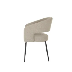 Mangohoutonline Eetkamerstoel Rennes Zand Bouclé stof met zwart onderstel Mahom