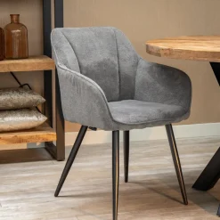 Mangohoutonline Eetkamerstoel Rouen Donkergrijs met zwart onderstel Mahom