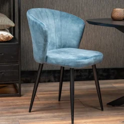Mangohoutonline Eetkamerstoel Toulon Donkerblauw met zwart onderstel Mahom