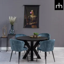 Mangohoutonline Eetkamerstoel Toulon Donkerblauw met zwart onderstel Mahom