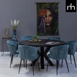 Mangohoutonline Eetkamerstoel Toulon Donkerblauw met zwart onderstel Mahom