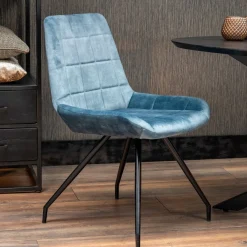 Mangohoutonline Eetkamerstoel Toulouse Blauw met zwart onderstel Mahom