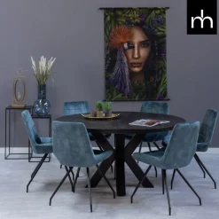 Mangohoutonline Eetkamerstoel Toulouse Blauw met zwart onderstel Mahom