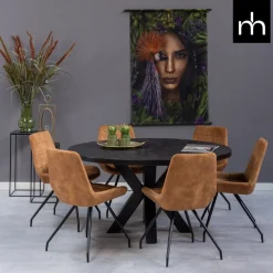 Mangohoutonline Eetkamerstoel Toulouse Cognac met zwart onderstel Mahom