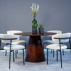 Mangohoutonline Eettafel Adelaide rond 120 cm Donker Walnoot Mahom