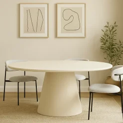 Mangohoutonline Eettafel Ovaal Savannah Microcement Kegelpoot 200 cm Beige Mahom