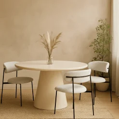 Mangohoutonline Eettafel Rond Savannah Microcement 120 cm Beige Mahom
