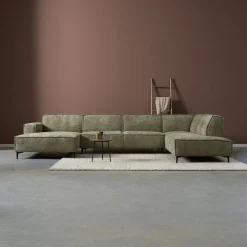 Mangohoutonline Hoekbank River 5-zits U-opstelling Links Groen PEPP