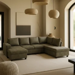 Mangohoutonline Hoekbank Santiago 4-zits U-opstelling Rechts Groen Mahom