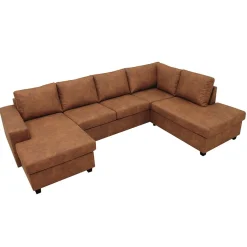 Mangohoutonline Hoekbank Santiago 4-zits U-opstelling Rechts Cognac Mahom
