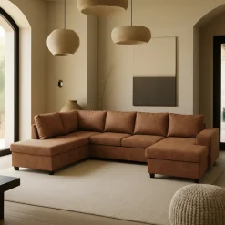 Mangohoutonline Hoekbank Santiago 4-zits U-opstelling Links Cognac Mahom