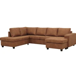 Mangohoutonline Hoekbank Santiago 4-zits U-opstelling Links Cognac Mahom