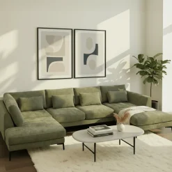 Mangohoutonline Hoekbank Willow 5-zits U-opstelling Links Groen Mahom