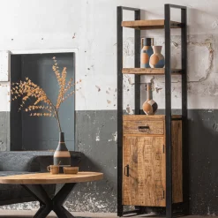 Mangohoutonline Mangohouten Boekenkast Britt met 1 deur en 1 lade Mahom