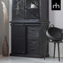 Mangohoutonline Mangohouten Buffetkast Denver Black 100 cm met Deurtjes X Mahom