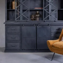 Mangohoutonline Mangohouten Buffetkast Denver Black 220 cm X Mahom