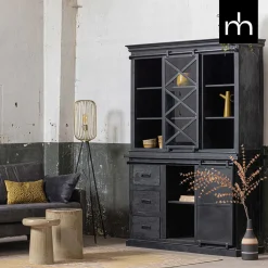 Mangohoutonline Mangohouten Buffetkast Denver Black 160x220 cm X Enkele Deur Mahom