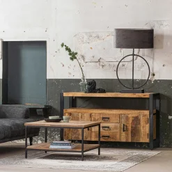 Mangohoutonline Mangohouten Dressoir Britt 140 cm met 3 lades en 2 deuren Mahom