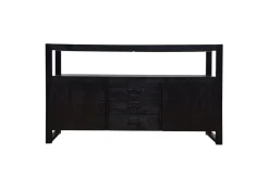 Mangohoutonline Mangohouten Dressoir Britt Black 140 cm met 3 lades en 2 deuren Mahom
