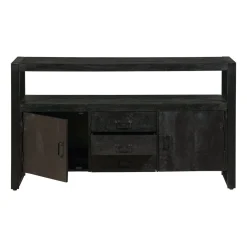 Mangohoutonline Mangohouten Dressoir Britt Black 140 cm met 3 lades en 2 deuren Mahom