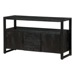 Mangohoutonline Mangohouten Dressoir Britt Black 140 cm met 3 lades en 2 deuren Mahom