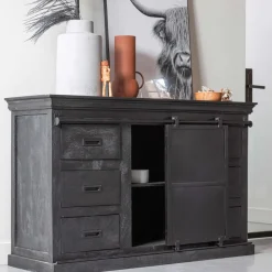 Mangohoutonline Mangohouten Dressoir Newark Black 160 cm Mahom