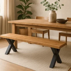 Mangohoutonline Mangohouten Eetkamerbank Columbus X-poot 200x40 cm Mahom