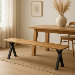 Mangohoutonline Mangohouten Eetkamerbank Salerno X-poot, taps 200x40 cm Mahom