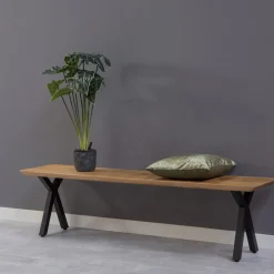 Mangohoutonline Mangohouten Eetkamerbank Salerno X-poot, taps 200x40 cm Mahom