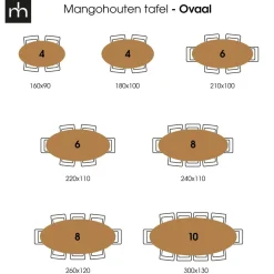Mangohoutonline Mangohouten Eettafel Bologna Ovaal Black 210x100 cm Mahom