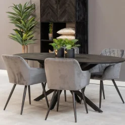 Mangohoutonline Mangohouten Eettafel Bologna Ovaal Black 300x130 cm Mahom